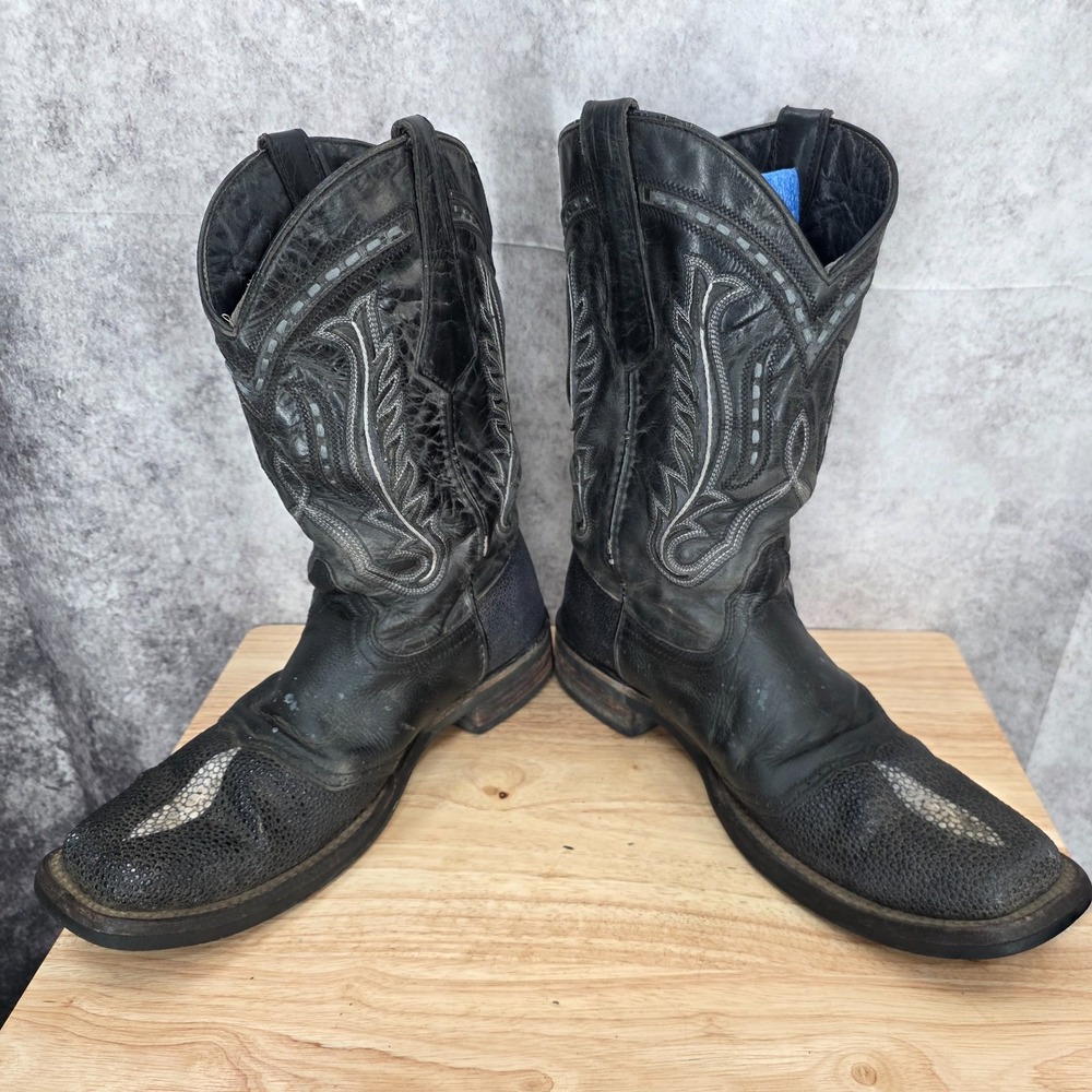 Texas Country Cowboy Boots Men 11 Black Stingray Leather Western Rodeo Will Onyx - Picture 5 of 12